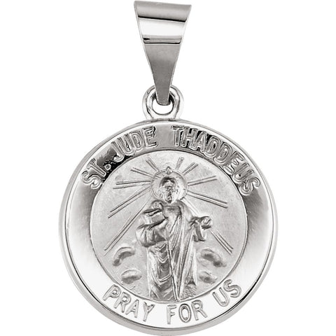 14k White Gold 14.75mm Round Hollow St. Jude Medal