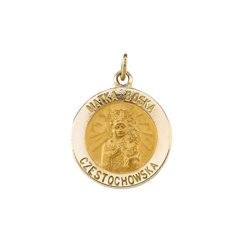 14k Yellow Gold 15mm Round Matka Boska Medal