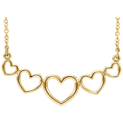 14k Yellow Gold Graduated Heart 17.5" Necklace