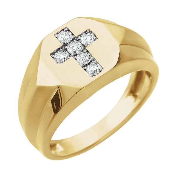 14k Yellow Gold 1/3 CTW Diamond Cross Ring , Size 10