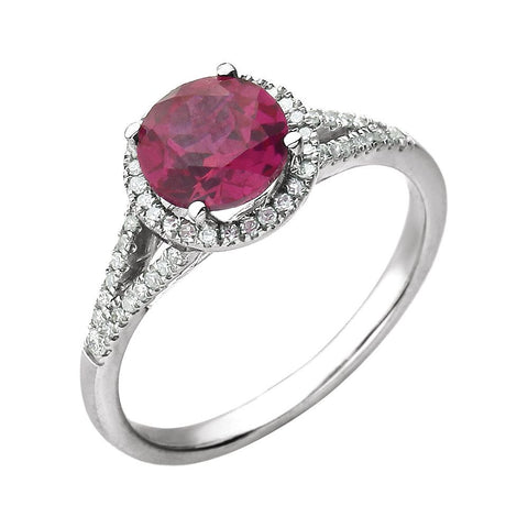 14k White Gold Lab Grown Ruby & 1/6 CTW Diamond Ring, Size 7