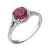 14K White Gold Created Ruby & 1/5 CTW Diamond Ring (Size 6)
