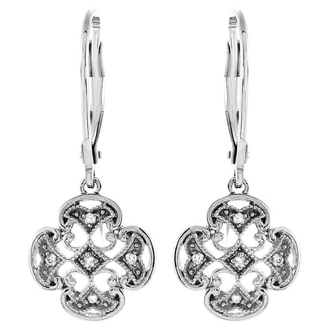 Sterling Silver .07 CTW Diamond Accented Lever Back Earrings