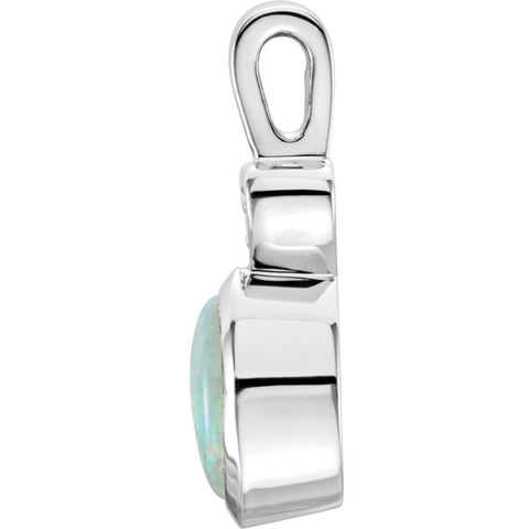 14k White Gold Opal & .02 CTW Diamond Bezel Set Pendant