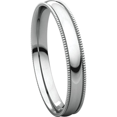 Platinum 3mm Light Comfort Fit Milgrain Band , Size 4