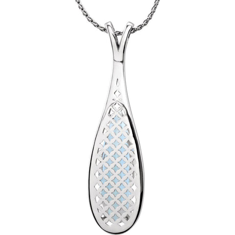 14k White Gold Sky Blue Topaz & .45 CTW Diamond Teardrop 18" Necklace