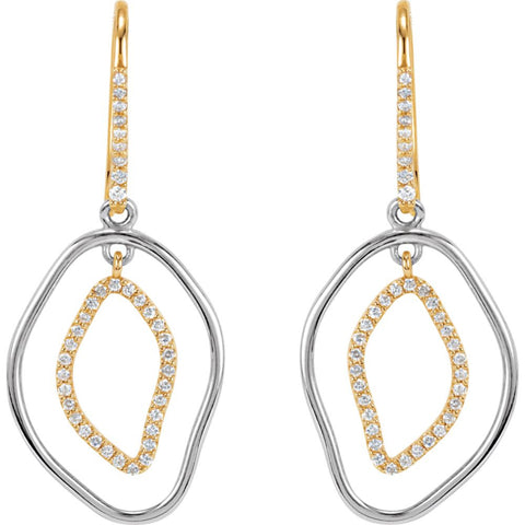 14k Yellow Gold & Sterling Silver 3/8 CTW Diamond Dangle Earrings
