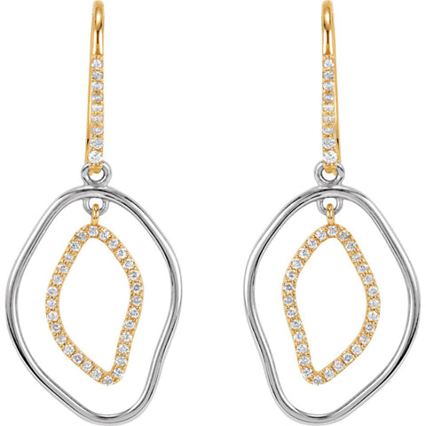 14k Yellow Gold & Sterling Silver 3/8 CTW Diamond Dangle Earrings
