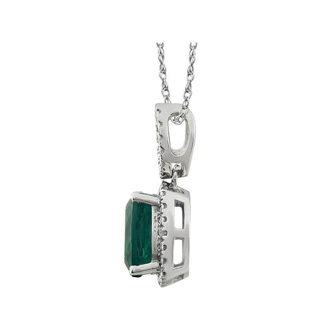 14k White Gold Created Emerald & .03 CTW Diamond 18" Necklace