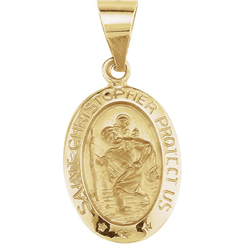 14k Yellow Gold 15x11mm Oval St. Christopher Hollow Medal