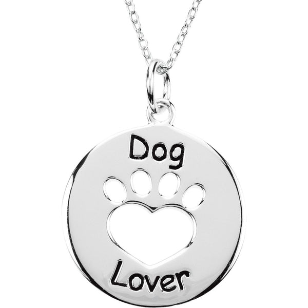Sterling Silver Heart U Back™ Dog Lover Paw Necklace
