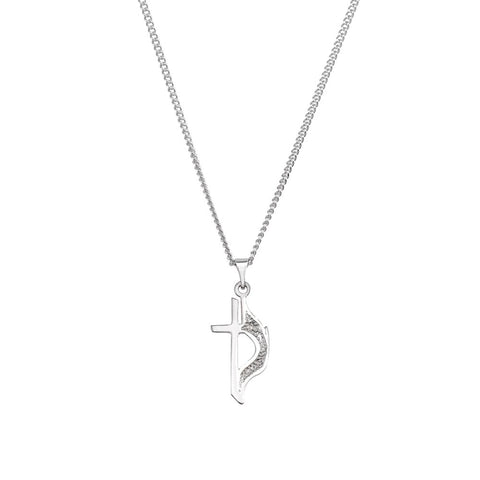 Sterling Silver 19x10mm Methodist Cross 18" Necklace with Box