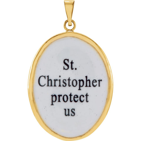 14k Yellow Gold 25x19.5mm St. Christopher Hand-Painted Porcelain Medal