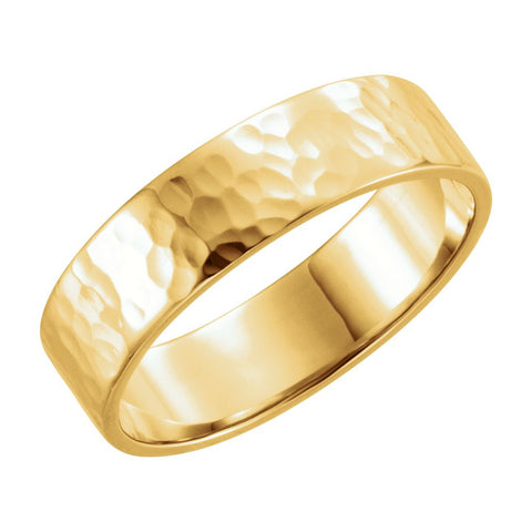 14k Yellow Gold 6mm Flat Band with Hammer Finish Size 11