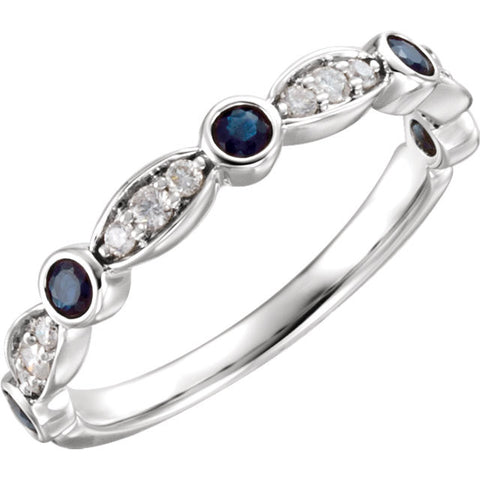 14k White Gold Sapphire & 1/6 CTW Diamond Ring, Size 7