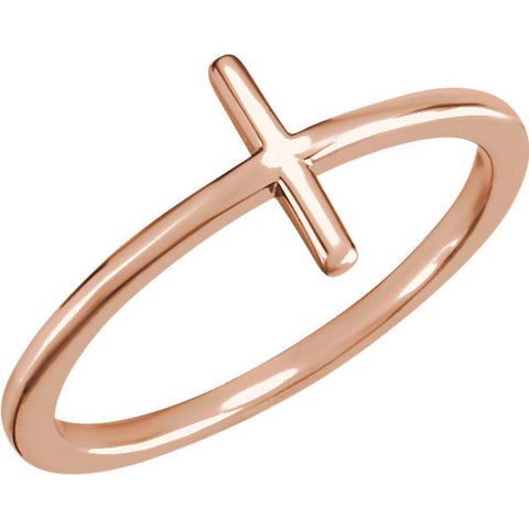 14k Rose Gold Sideways Cross Ring, Size 7