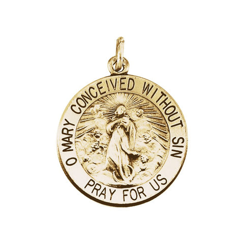 14k Yellow Gold 18mm Round Immaculate Conception Medal