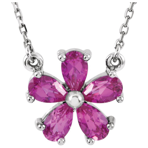 14k White Gold Chatham® Created Pink Sapphire 16" Necklace
