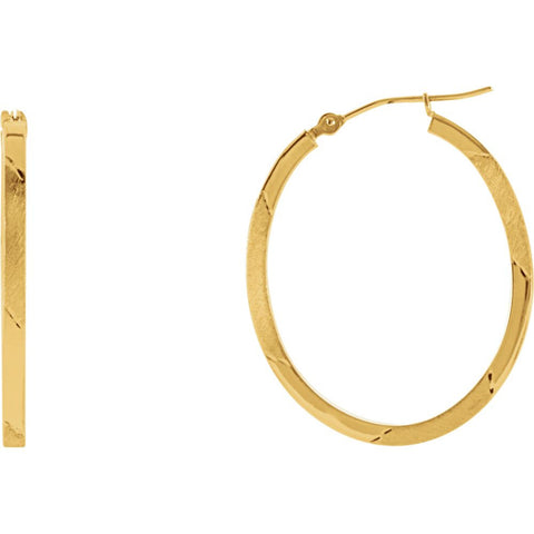 14k Yellow Gold Diamond Cut Hoop Earrings