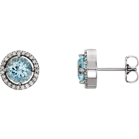 14k White Gold Aquamarine & 1/10 CTW Diamond Earrings