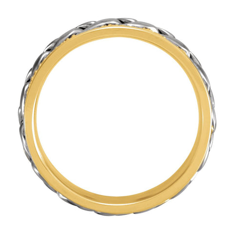 14K Yellow & White 8mm Comfort-Fit Hand-Woven Band Size 10