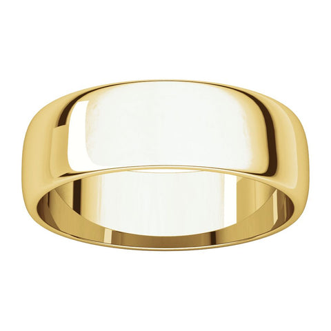 14k Yellow Gold 6mm Half Round Light Band, Size 9.5