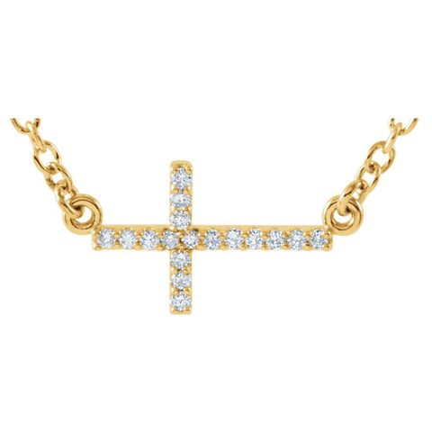 14k Yellow Gold .08 CTW Diamond Sideways Cross 16-18" Necklace