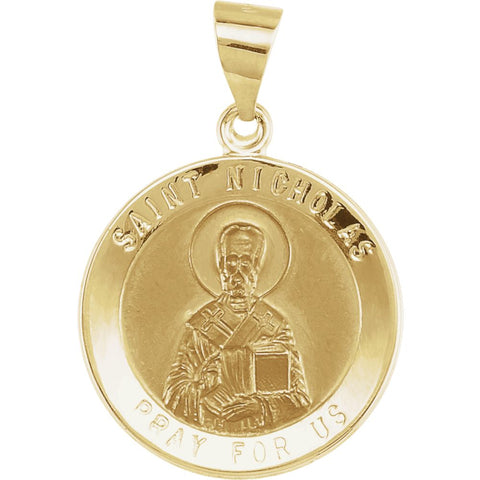 14k Yellow Gold 18.5mm Round St. Nicholas Hollow Medal
