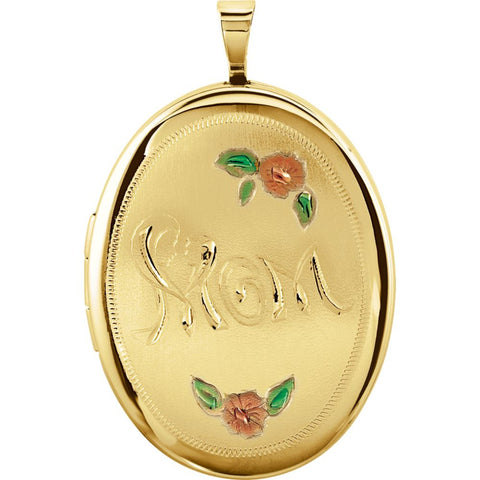 Gold Plated & Sterling Silver Oval Mom Locket with Color