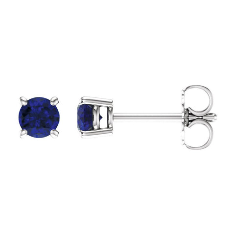 14k White Gold 4mm Round Blue Sapphire Earrings