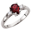 7X5mm Genuine Mozambique Garnet & 1/10 CTTW Diamond Ring in 14K White Gold (Size 6)