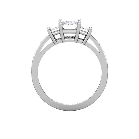 14k White Gold 4.5x4.5mm Round 1 CTW Diamond 3-Stone Engagement Ring, Size 7