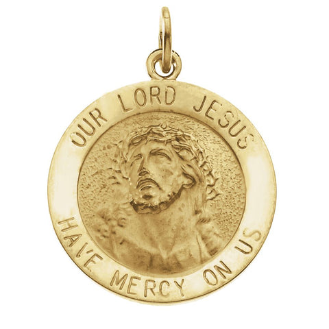 14k Yellow Gold 18mm Round Our Lord Jesus Medal
