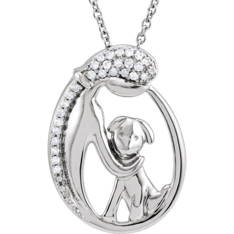 Sterling Silver 1/10 CTW Diamond Silhouette of Lady & Puppy 18" Necklace