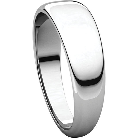 14k White Gold 6mm Half Round Tapered Band, Size 6