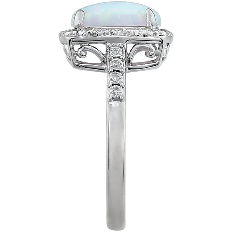14k White Gold Created Opal & .07 CTW Diamond Ring, Size 7