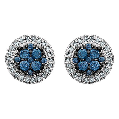 14k White Gold 1/2 CTW Diamond Blue & White Halo-Style Earrings