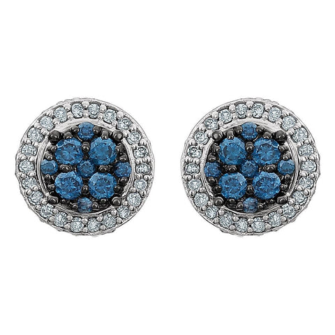14k White Gold 1/2 CTW Diamond Blue & White Halo-Style Earrings