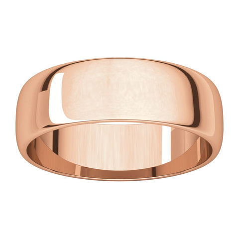 14k Rose Gold 6mm Half Round Light Band, Size 8