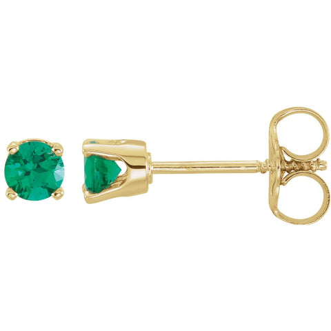 14k Yellow Gold Chatham® Lab-Grown Emerald Youth Earrings