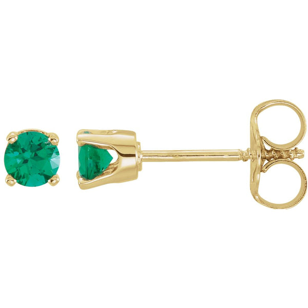 14k Yellow Gold Imitation Emerald Youth Earrings