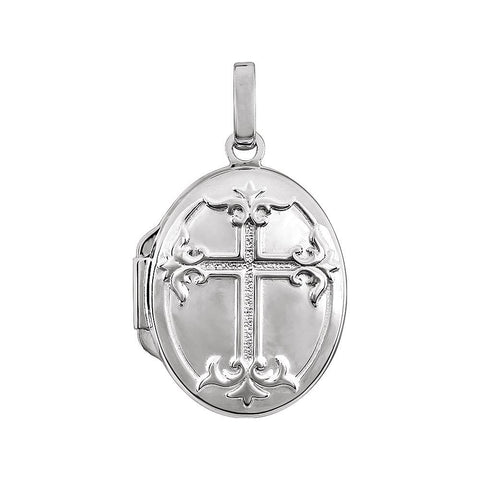 14k White Gold Oval Cross Locket