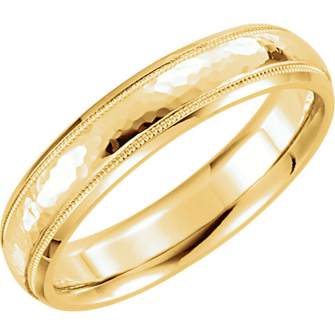 14k Yellow Gold 5mm Half Round Comfort Fit Milgrain Hammer Finish Band Size 10