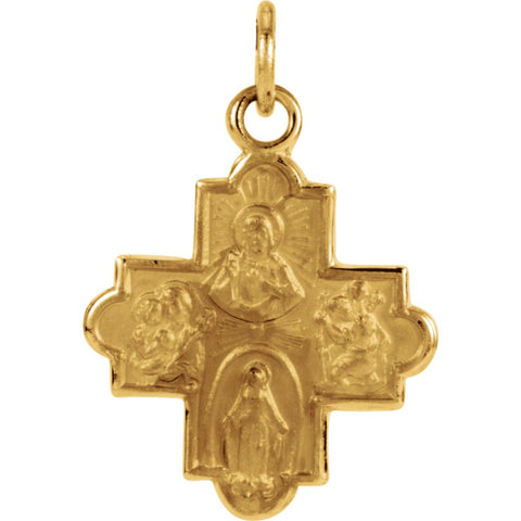 14k Yellow Gold 12x12mm Four-Way Cross Medal