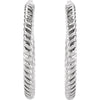 14k White Gold 17mm Rope Design Hoop Earrings