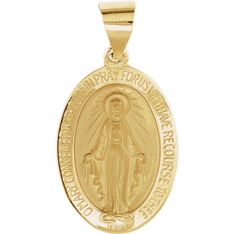 14k Yellow Gold 19x13.5mm Oval Hollow Miraculous Medal