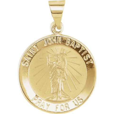 14k Yellow Gold 18.5mm Round Hollow St. John the Baptist Medal