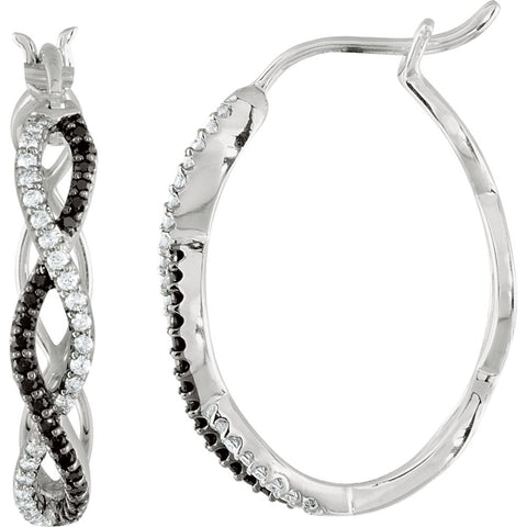Sterling Silver Black Spinel & Diamond Hoop Earrings