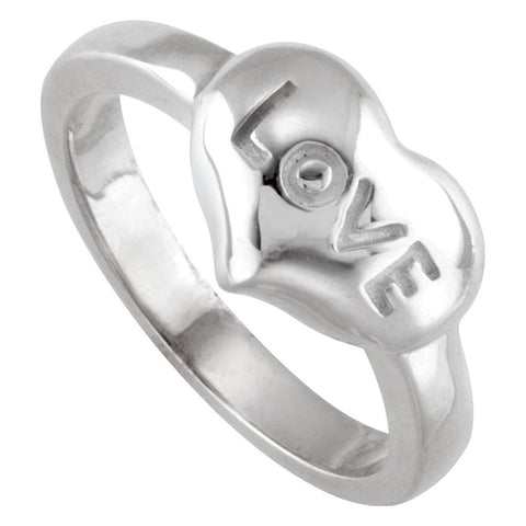 Sterling Silver Love Heart Fashion Ring, Size 6