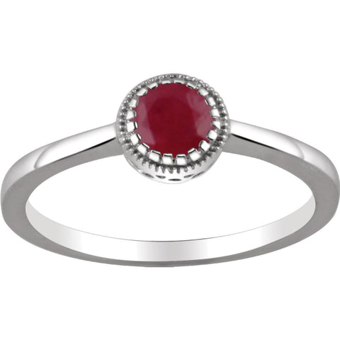 14k White Gold Ruby "July" Birthstone Ring, Size 7